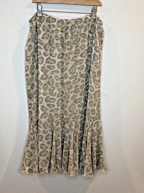 Reversible Maxi Skirt Sz XL White Tan Flounces at Hem Boho Animal Print Layered